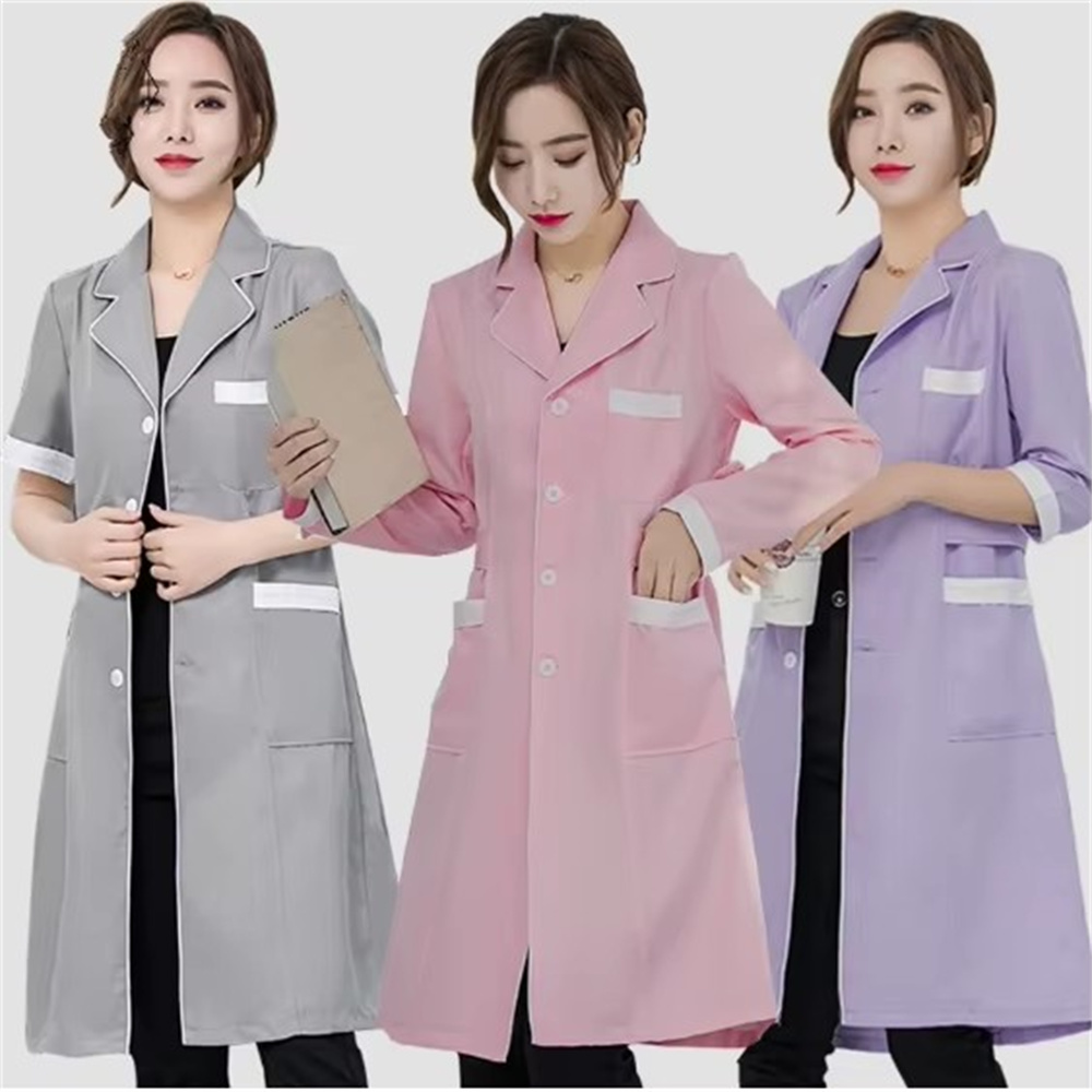 Medical Lab Coats - Hochwertiger grauer, einfarbiger, schlanker, einfacher Anti-Falten-Spa-Uniform,